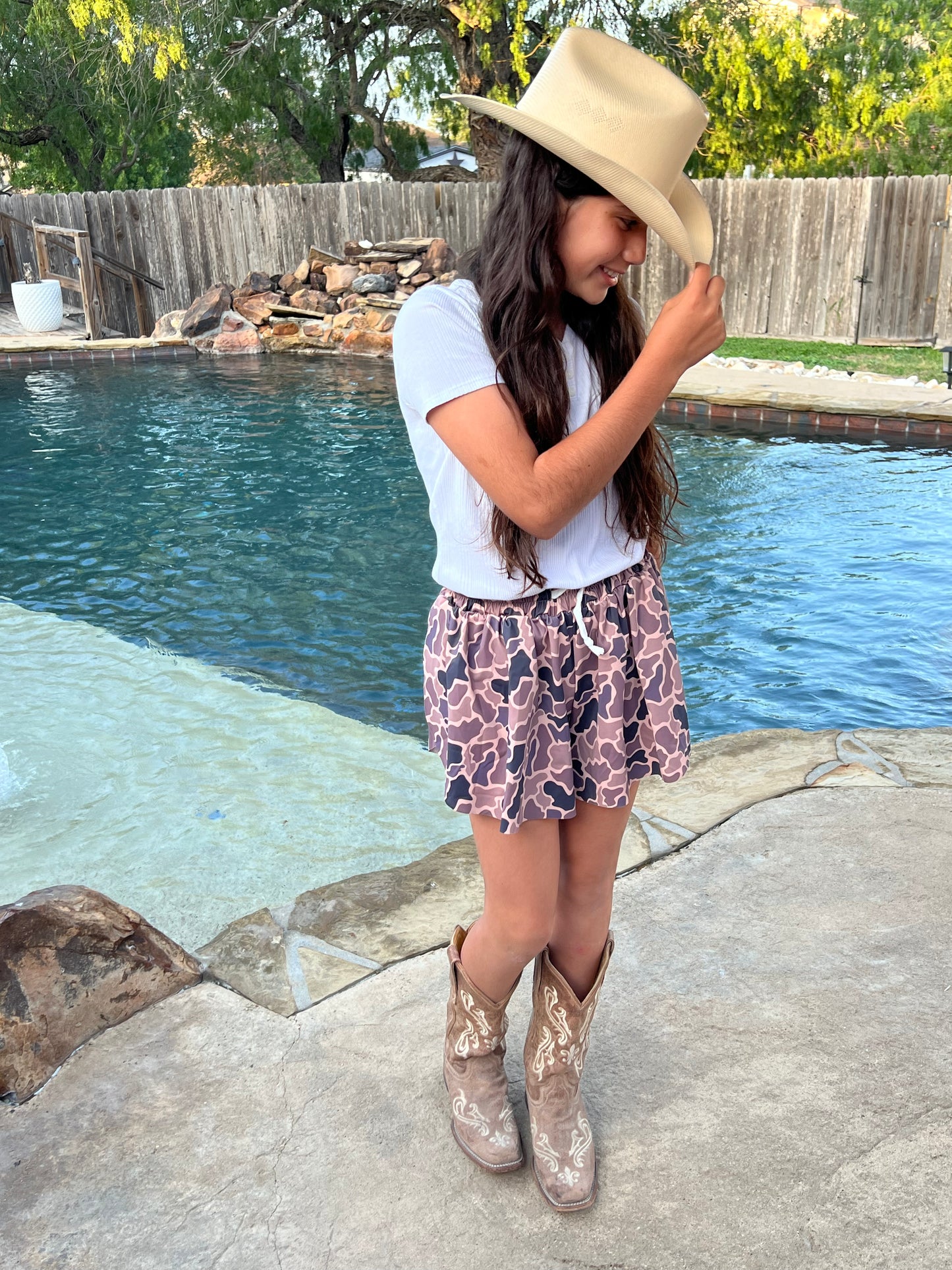 Brown camo kids girls summer active shorts