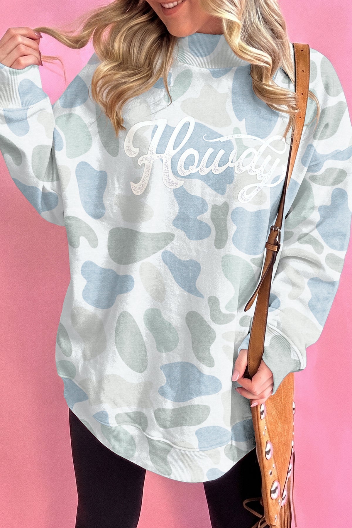 Camo Print Howdy Baggy Pullover Sweatshirt