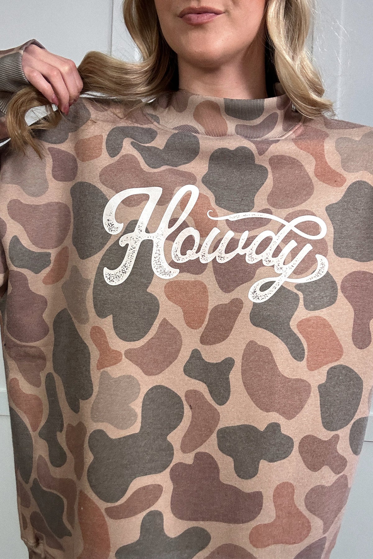 Camo Print Howdy Baggy Pullover Sweatshirt