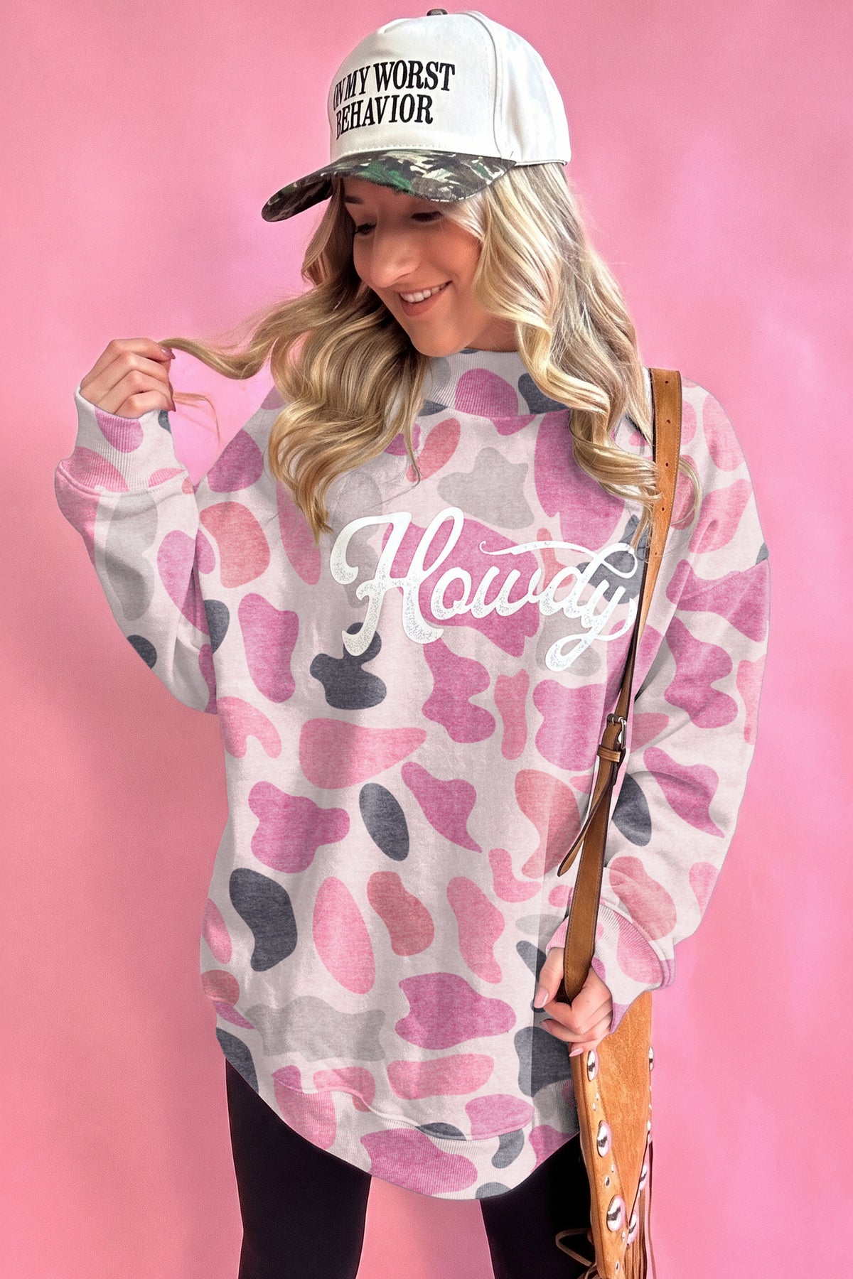 Camo Print Howdy Baggy Pullover Sweatshirt