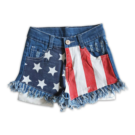 Stars stripe pockets girls 4th of july denim shorts
