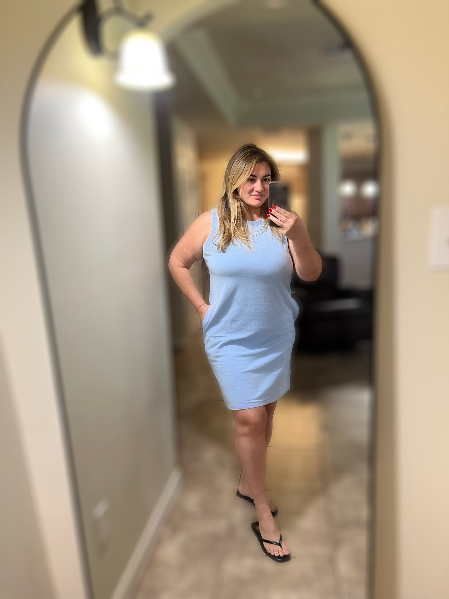 Round Neck Sleeveless Mini Dress with Pockets