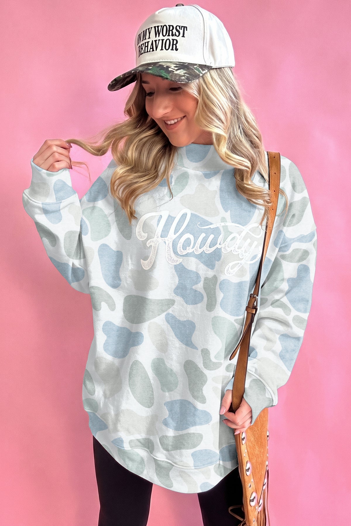 Camo Print Howdy Baggy Pullover Sweatshirt