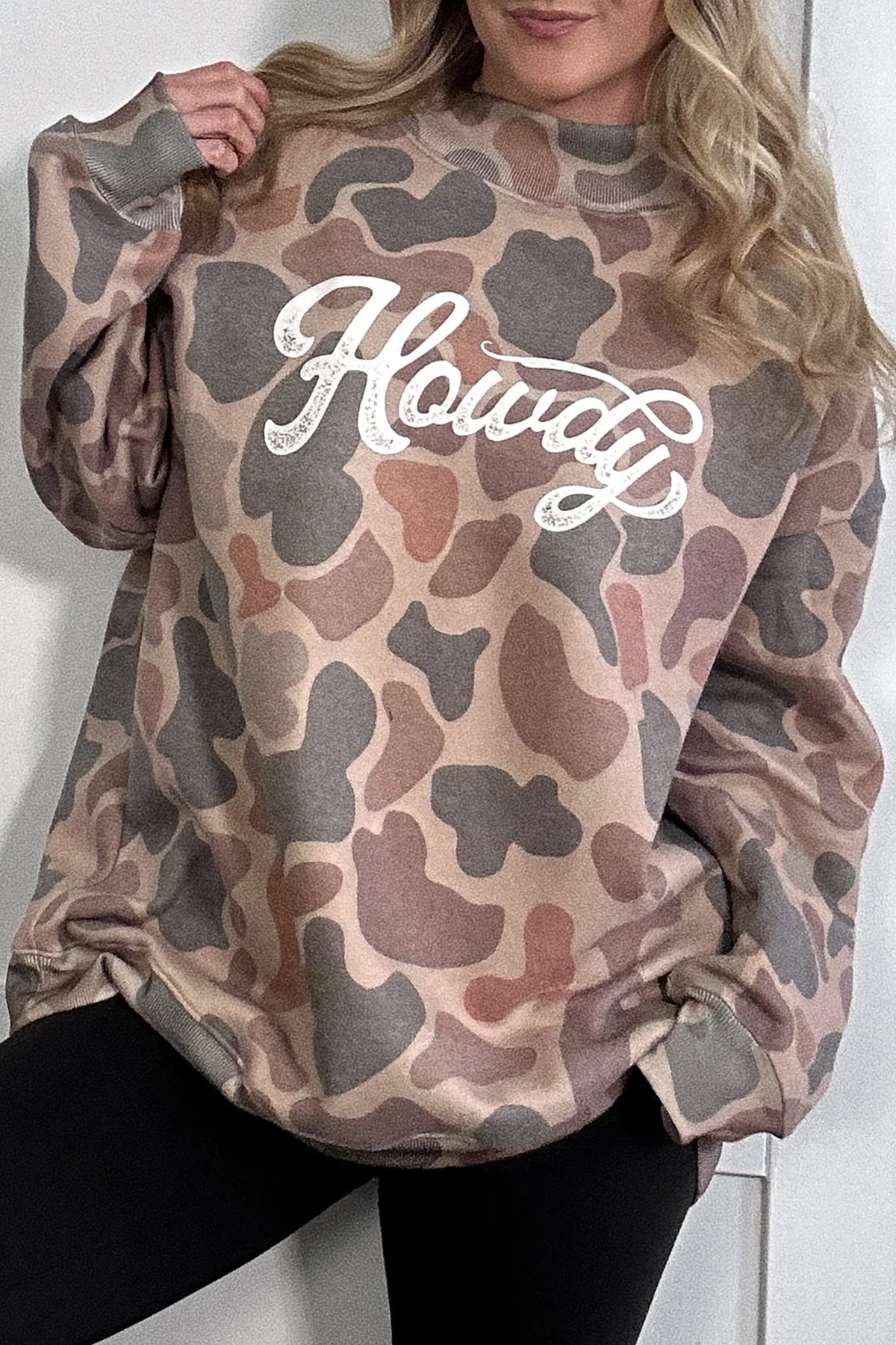 Camo Print Howdy Baggy Pullover Sweatshirt