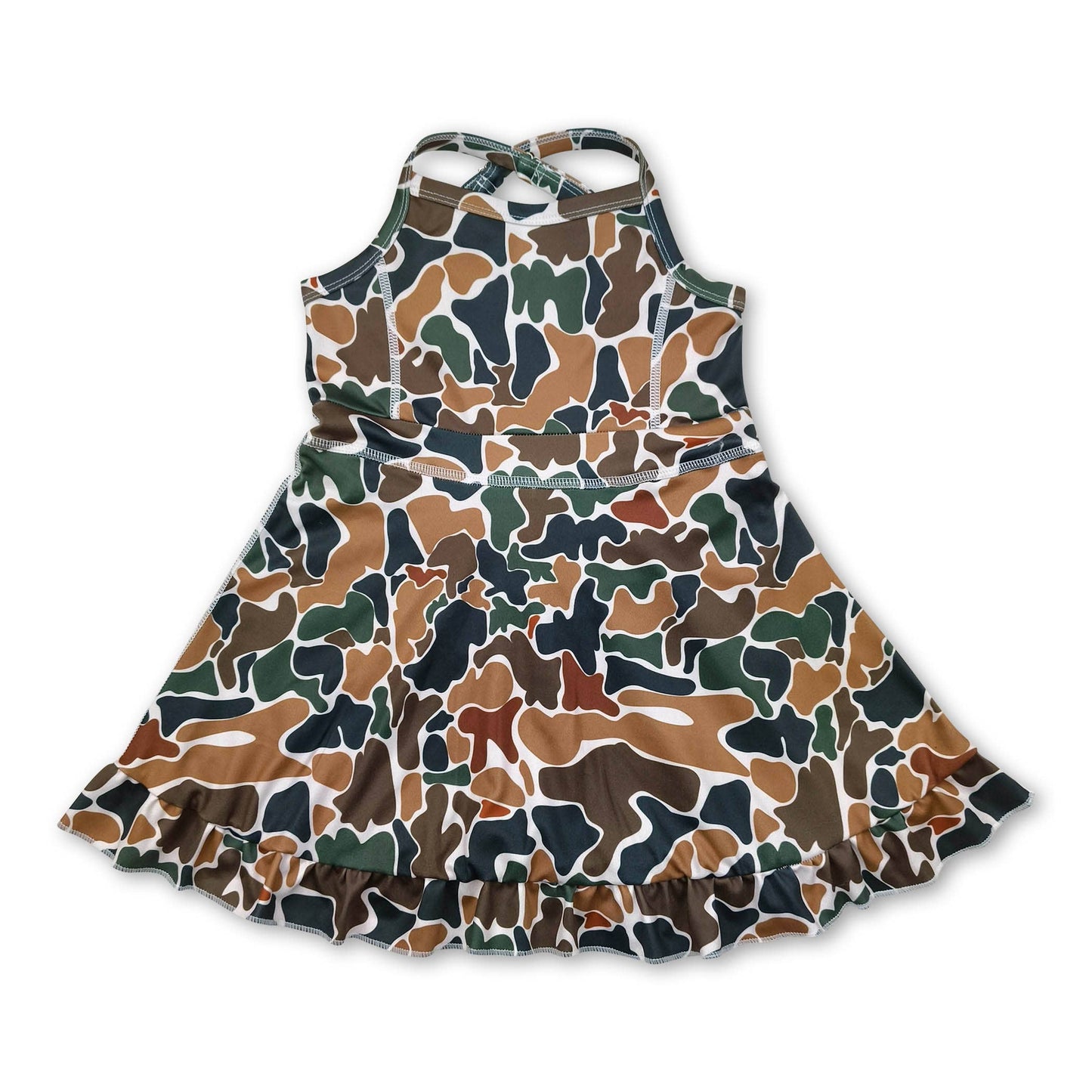Deer duck camo straps ruffle girls athletic dress