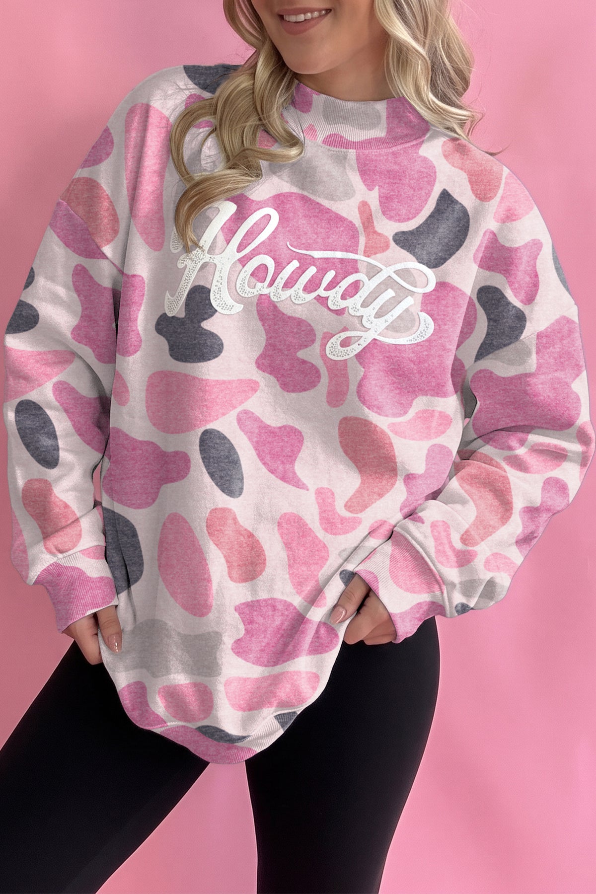 Camo Print Howdy Baggy Pullover Sweatshirt
