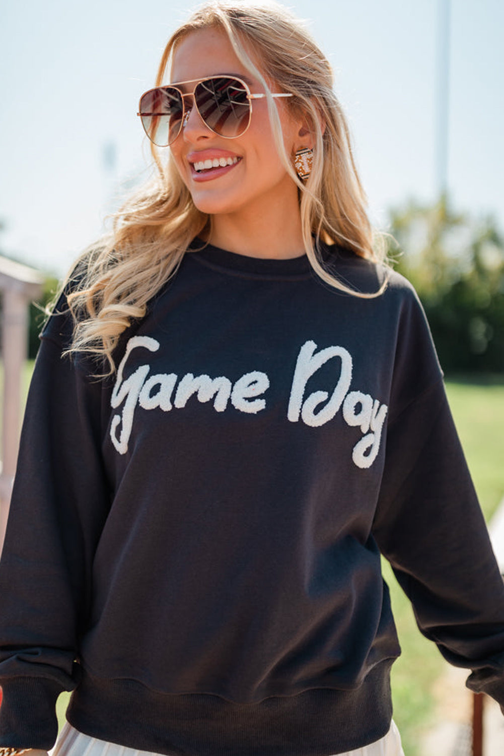 Black Chenille Game Day Graphic Sweatshirt