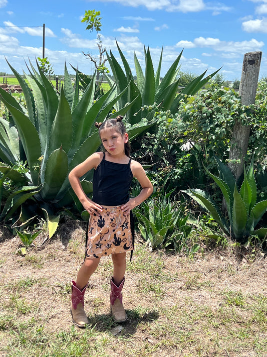 Sleeveless top bull skull cactus tassels skirt baby girls