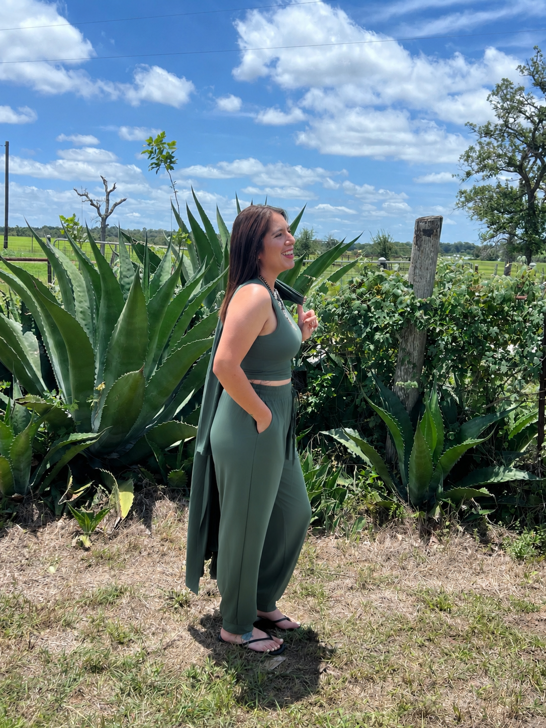 Knit 3 Piece Sports Sets Tank Tops Loose Pants with Long Cardigan