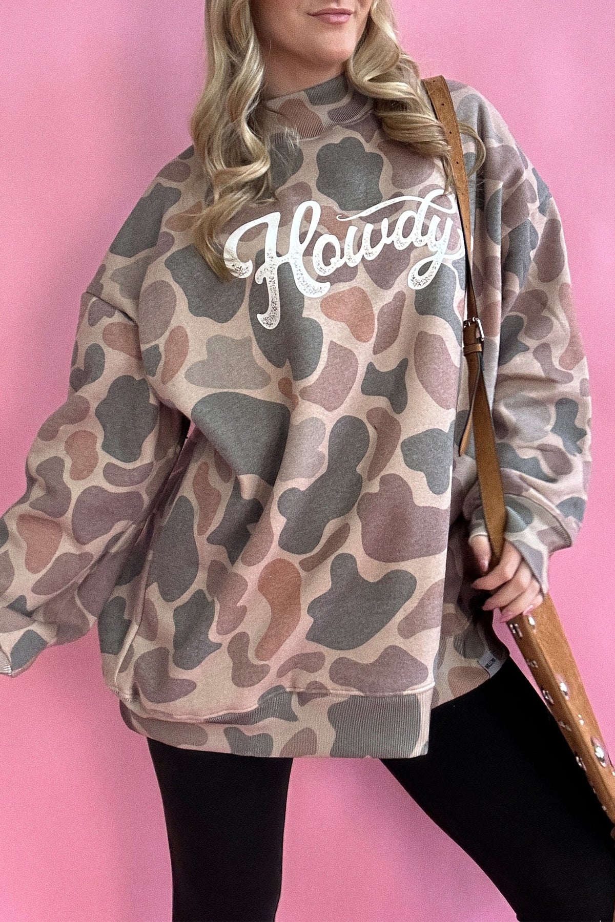 Camo Print Howdy Baggy Pullover Sweatshirt