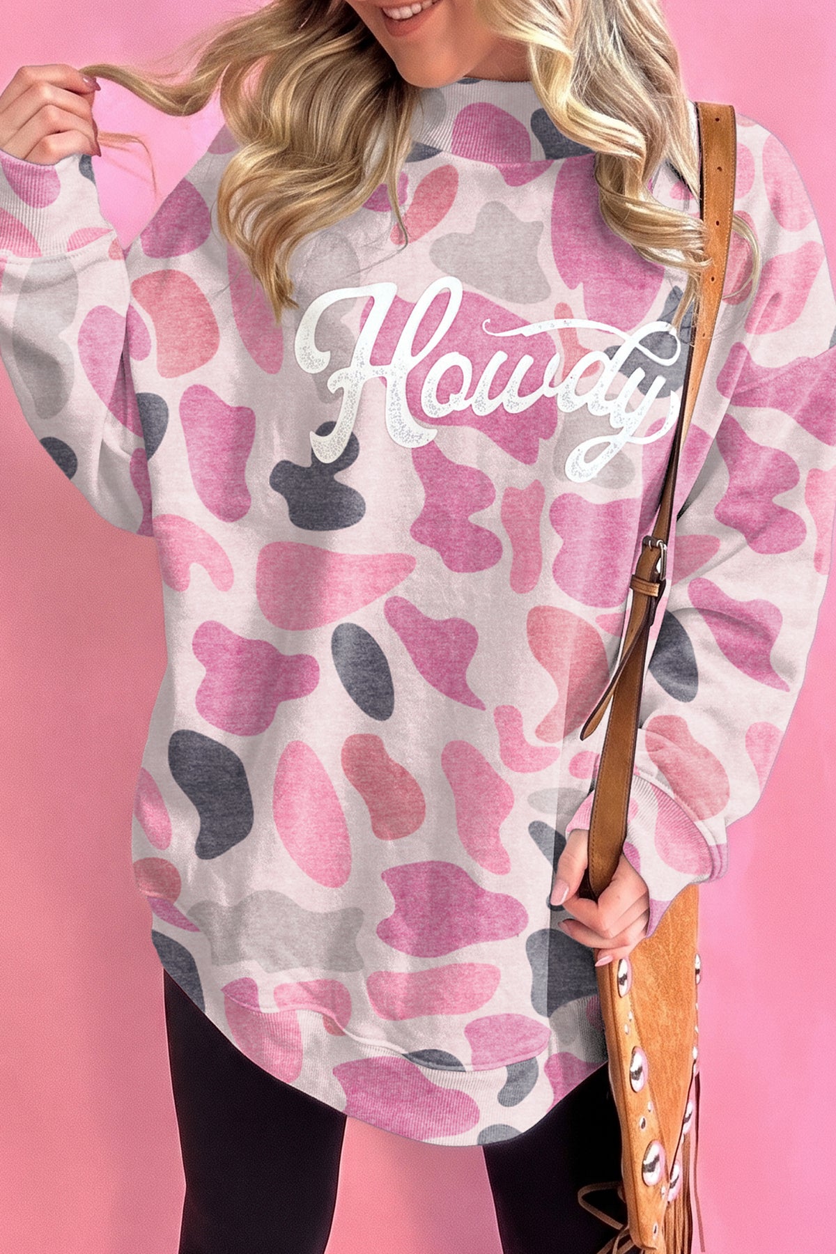Camo Print Howdy Baggy Pullover Sweatshirt