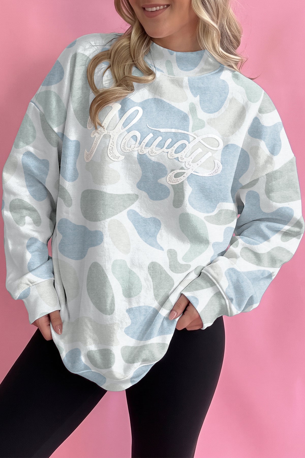Camo Print Howdy Baggy Pullover Sweatshirt