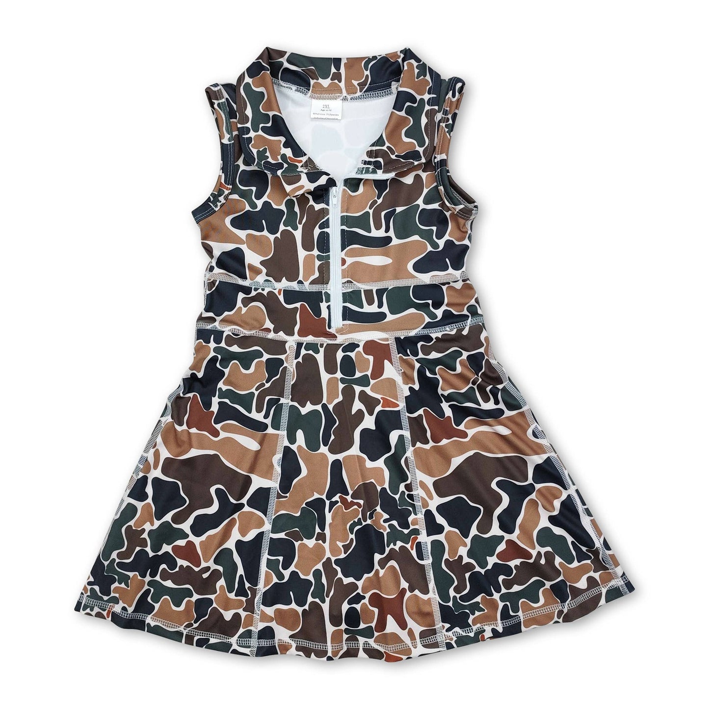 Blue sleeveless zipper athletic dress with shorts